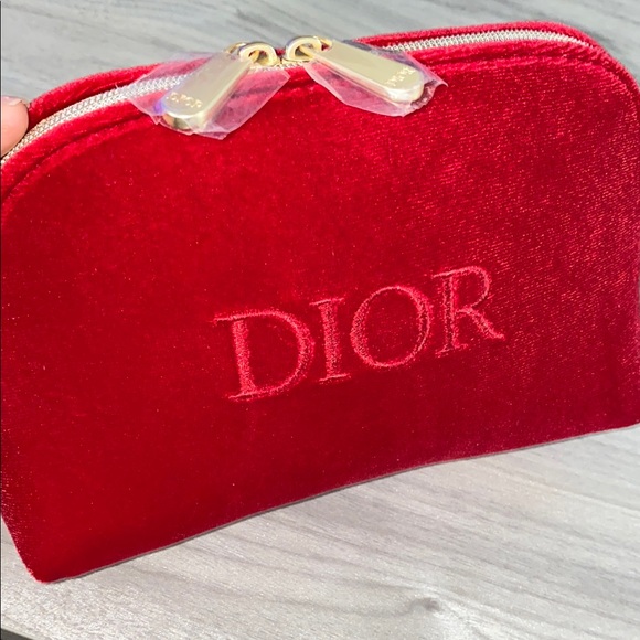 Dior Red Velvet Cosmetic Bag with Gold Zipper NEW - Picture 1 of 3